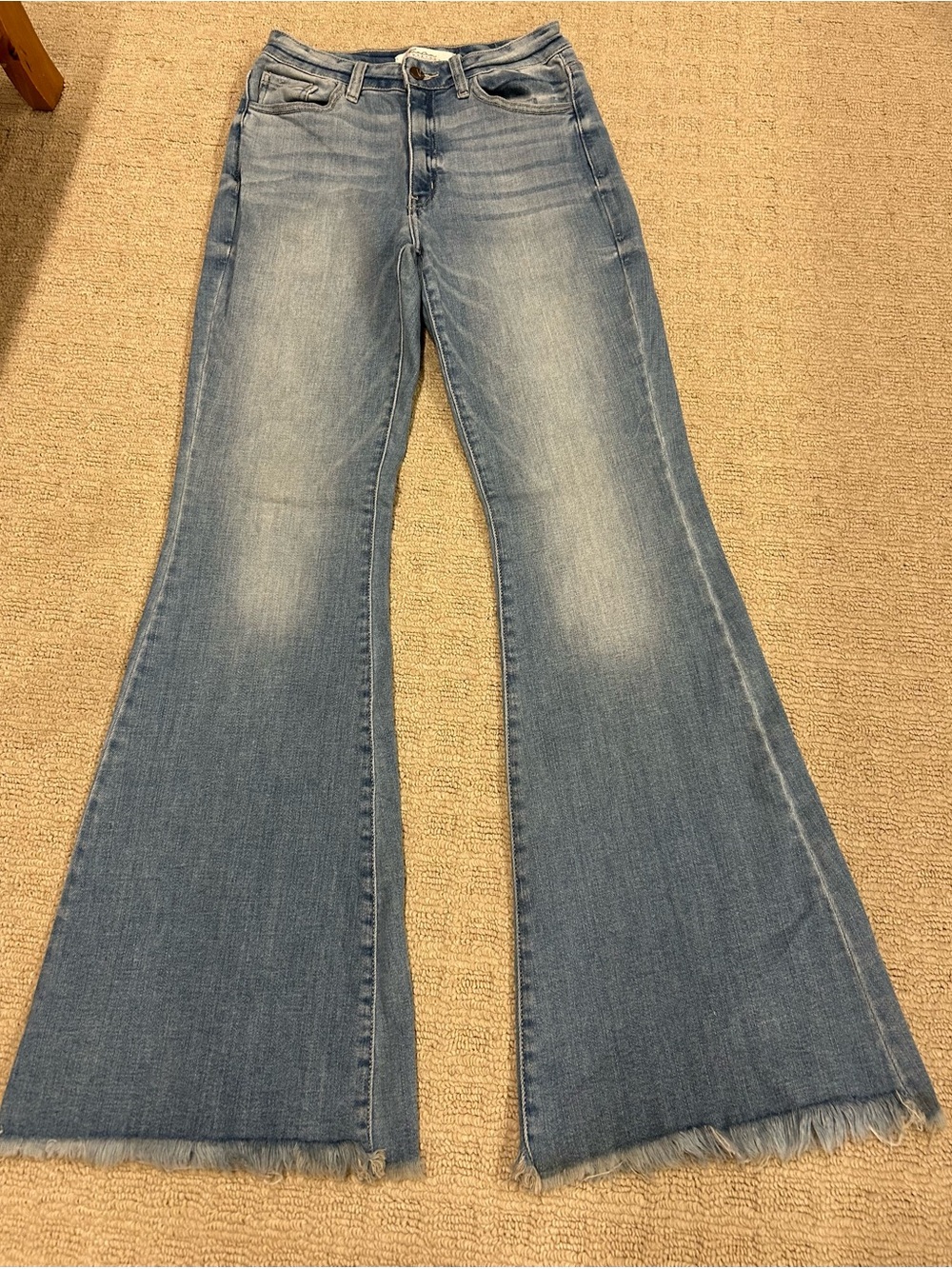 KanCan Light Blue High-Rise Flare Jeans with Frayed Hem